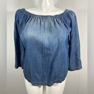 Cloth & Stone Sz M 3/4 Sleeve Boho Coastal Chambray Off The Shoulder Top
